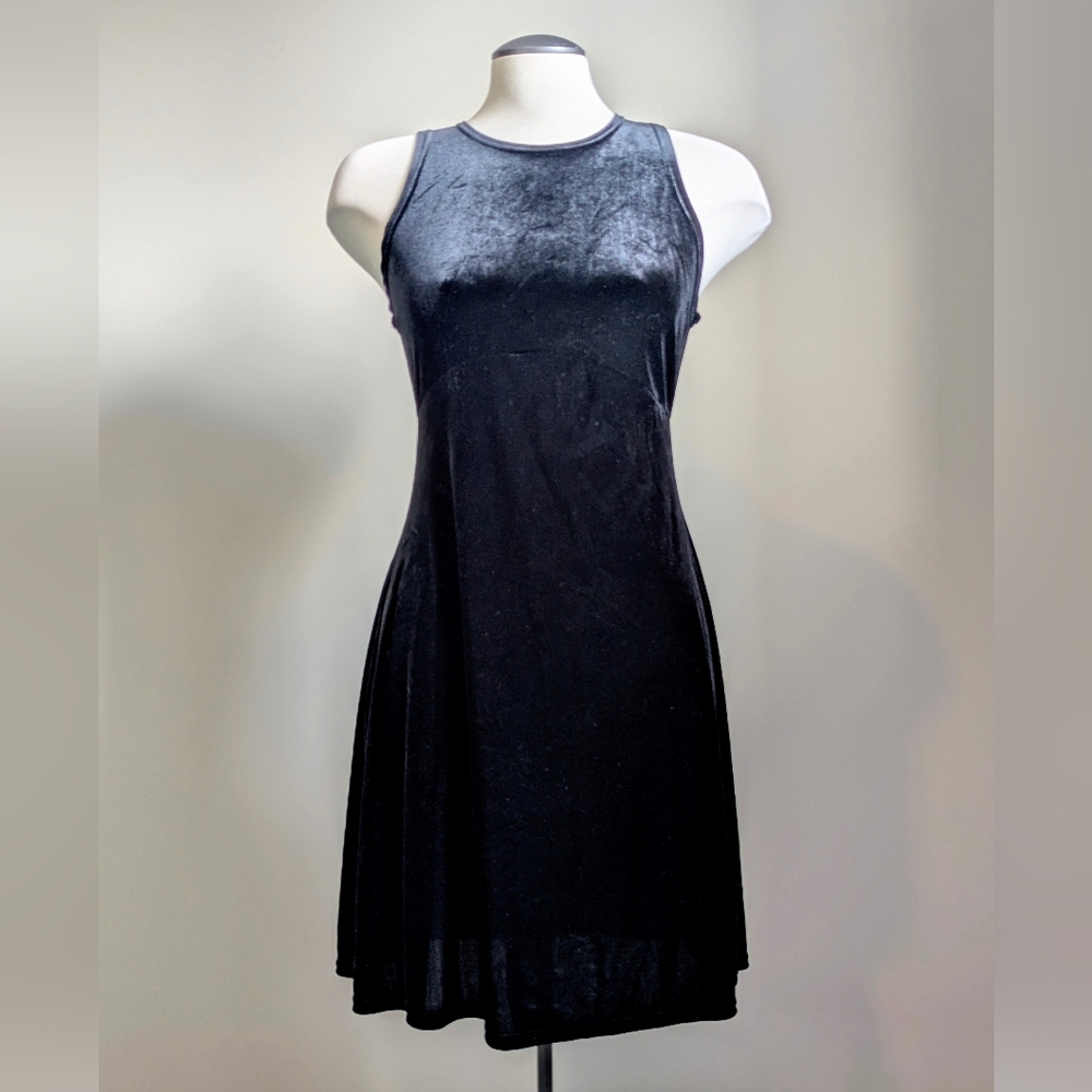 Scarlet Vintage Black Velvet Mini Dress Keyhole Medium Goth Workwear Mori